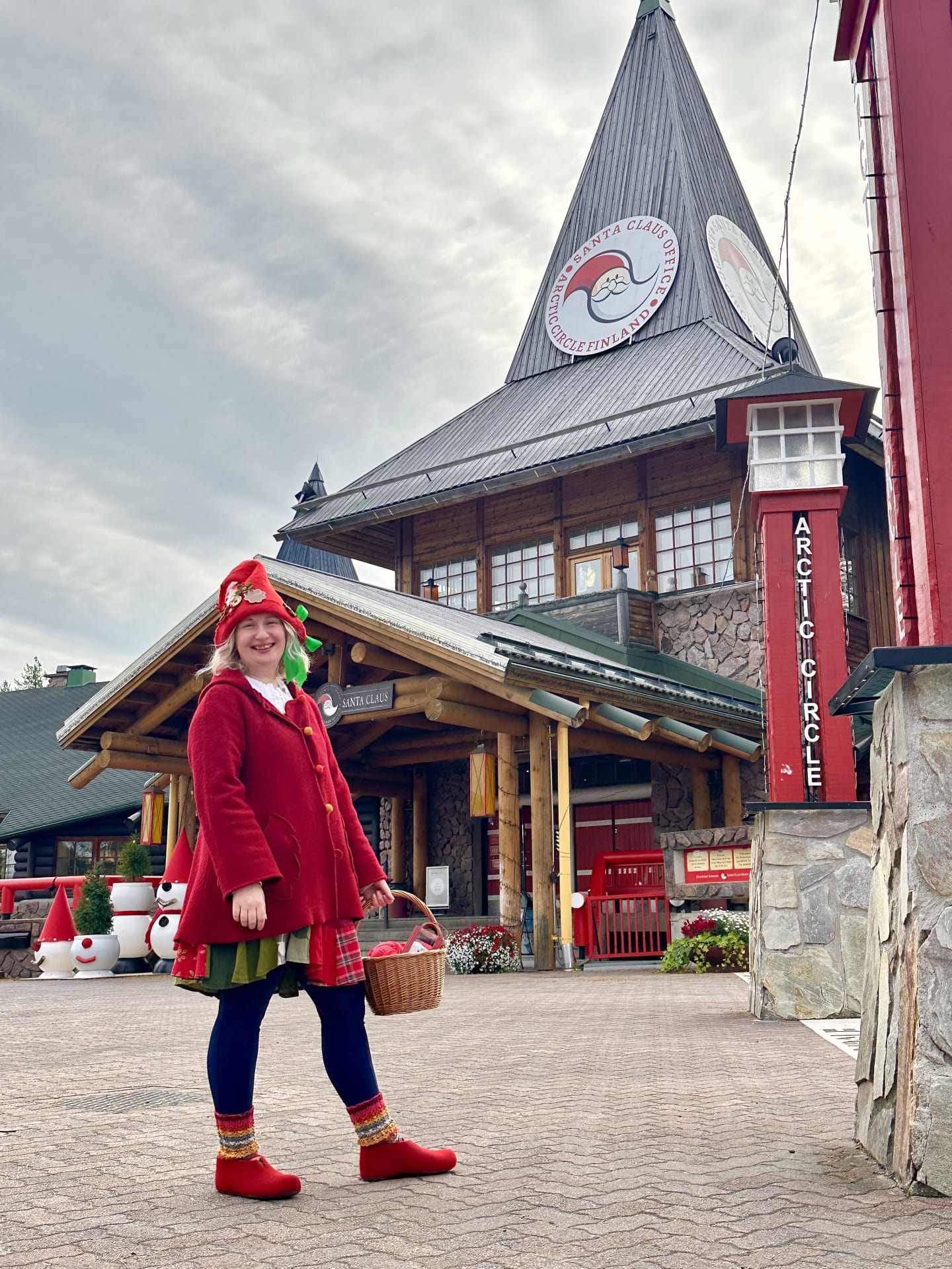 Colorina elf  outside Santa Claus Office in the summer
