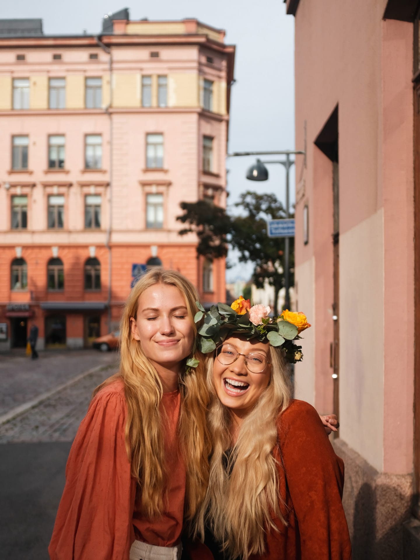 Smiling girls celebrating Midsummer