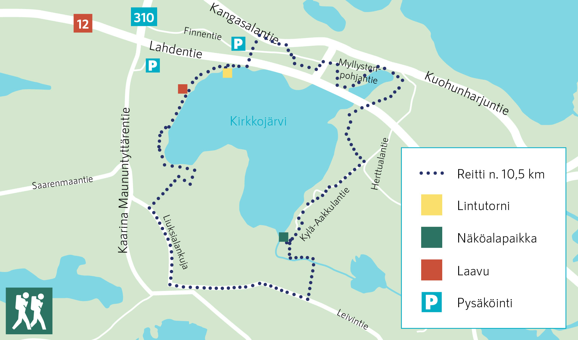 Map of Kirkkoharju nature trail routes
