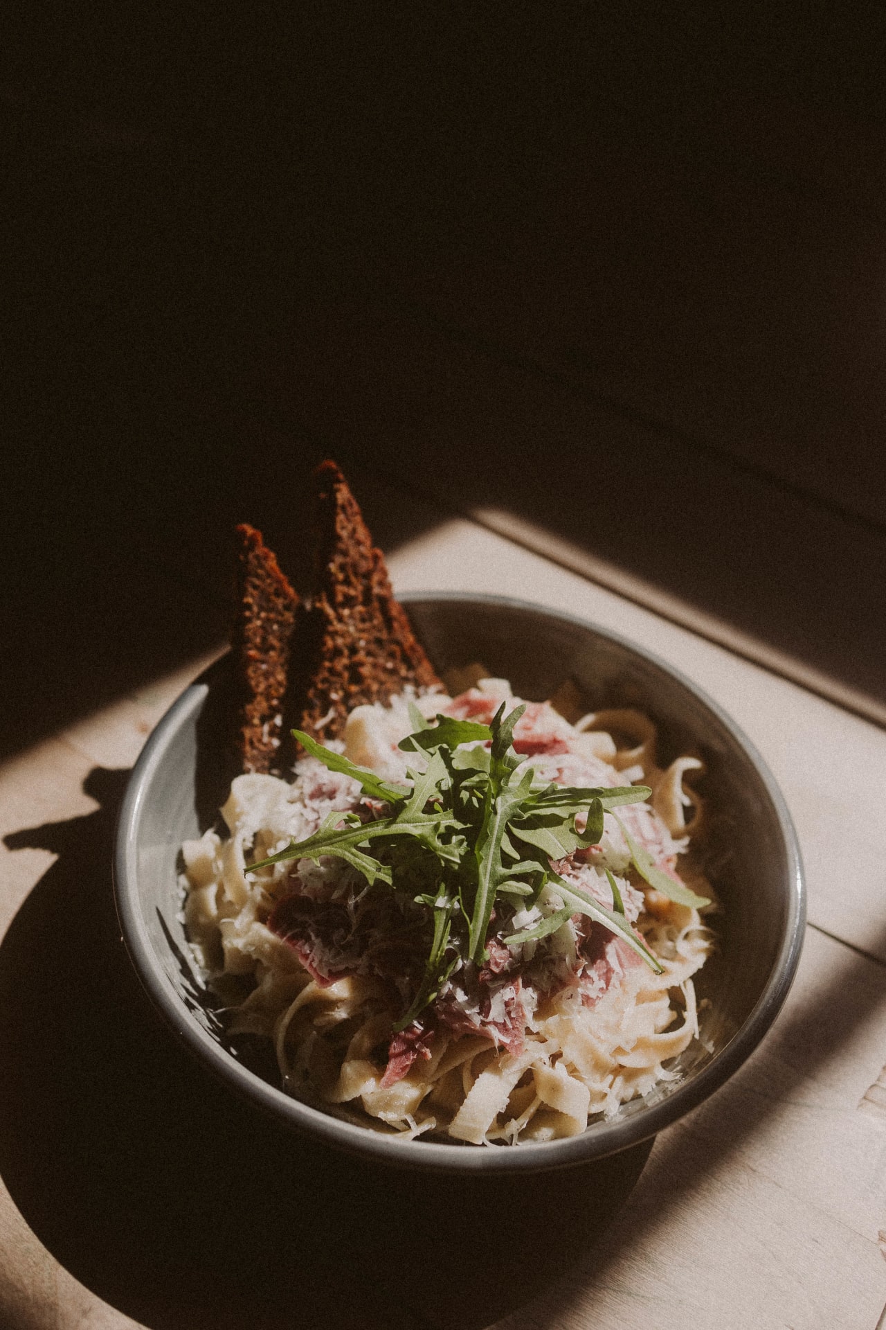 Hand made pasta with smoked salmon.