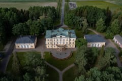 Vuojoki Mansion and its side buildings in an aerial photo.