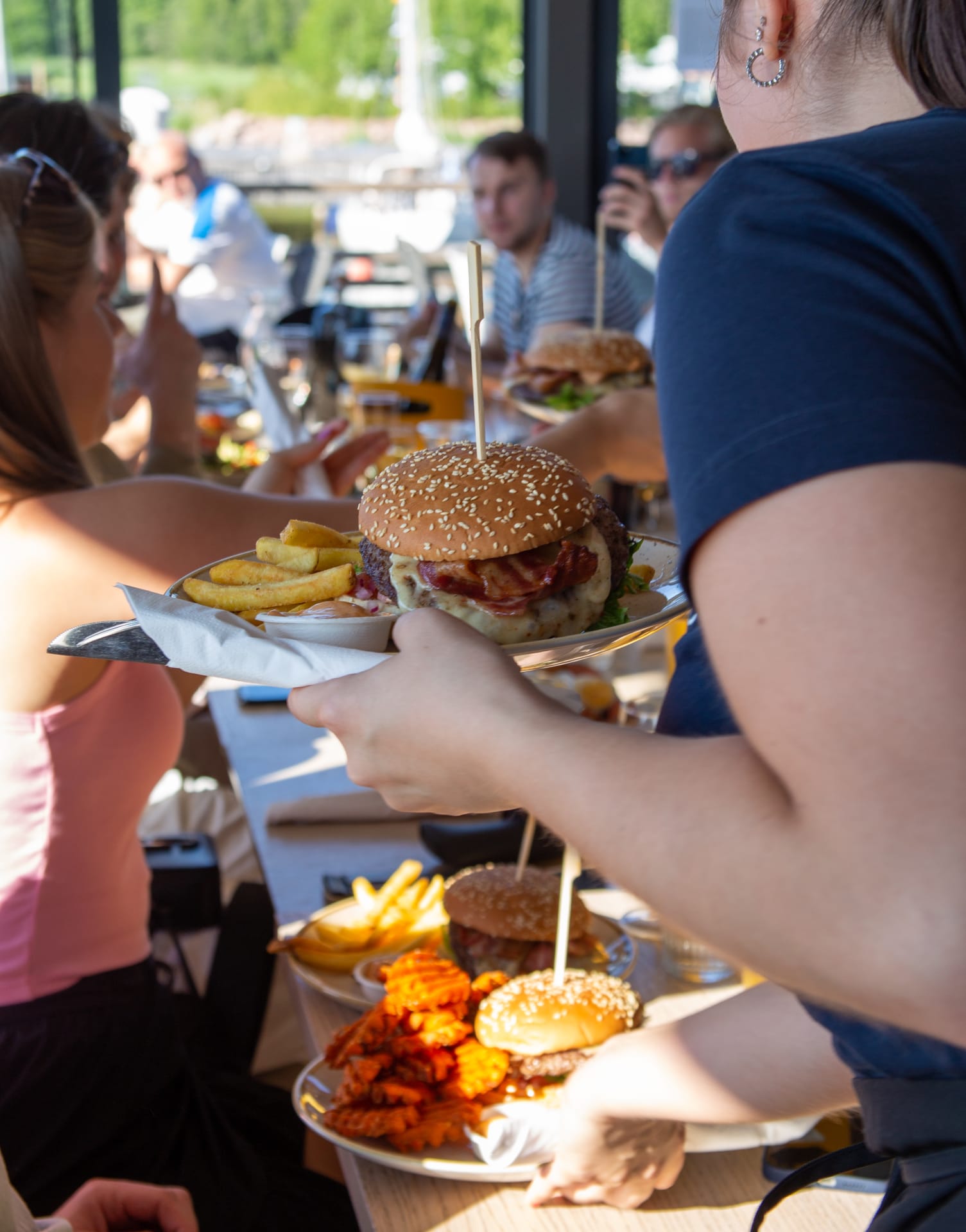 Dining on the sunny glass terrace at Mathildan Marina.