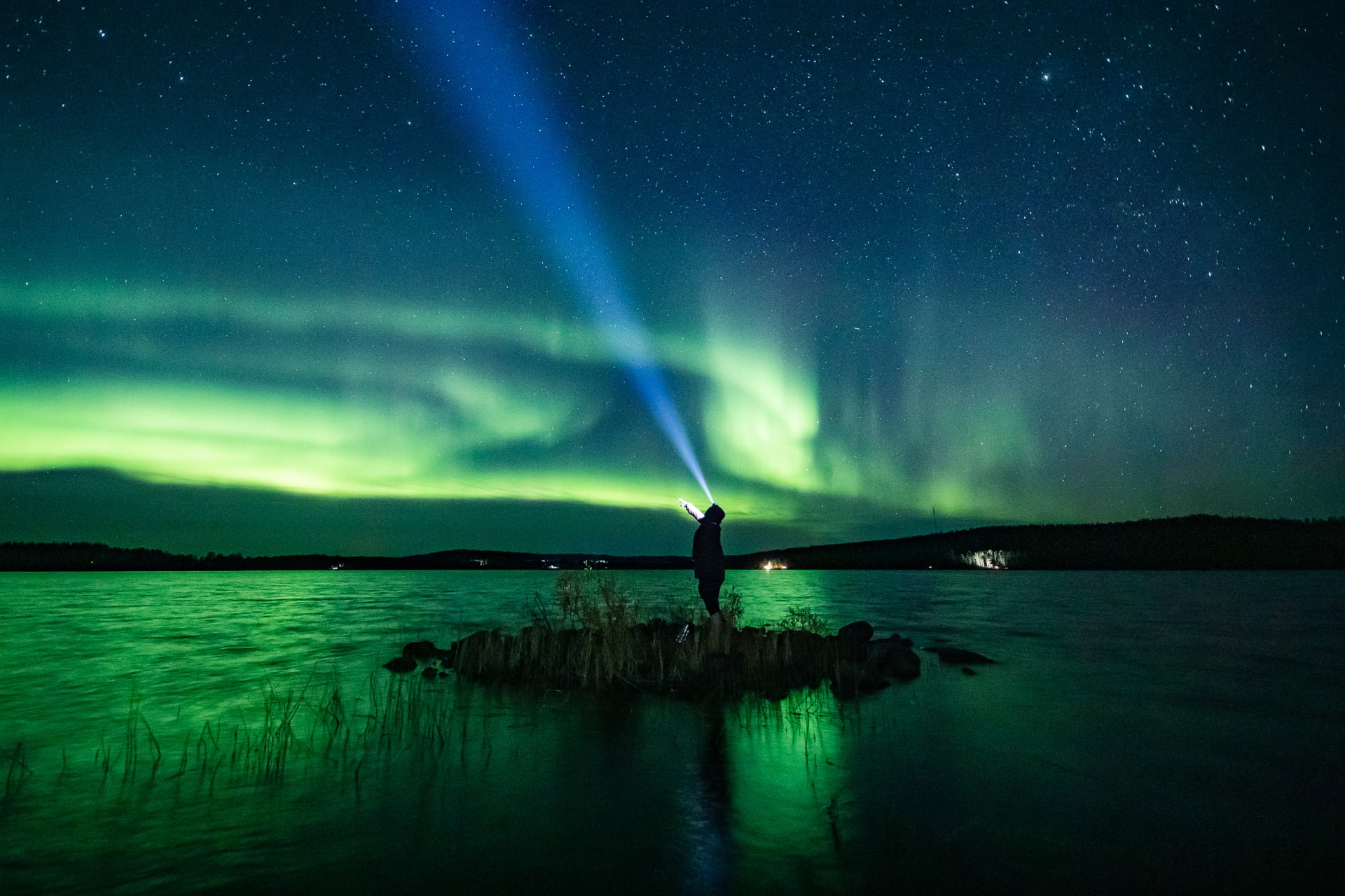 Northern Lights hunting on Ultimate Aurora Borealis Bootcamp at Apukka Resort Rovaniemi Lapland Finland