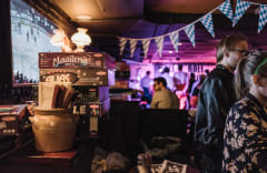 Board games and people in a bar