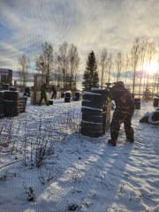 The paintball arena is built with the theme "Farm's backyard".