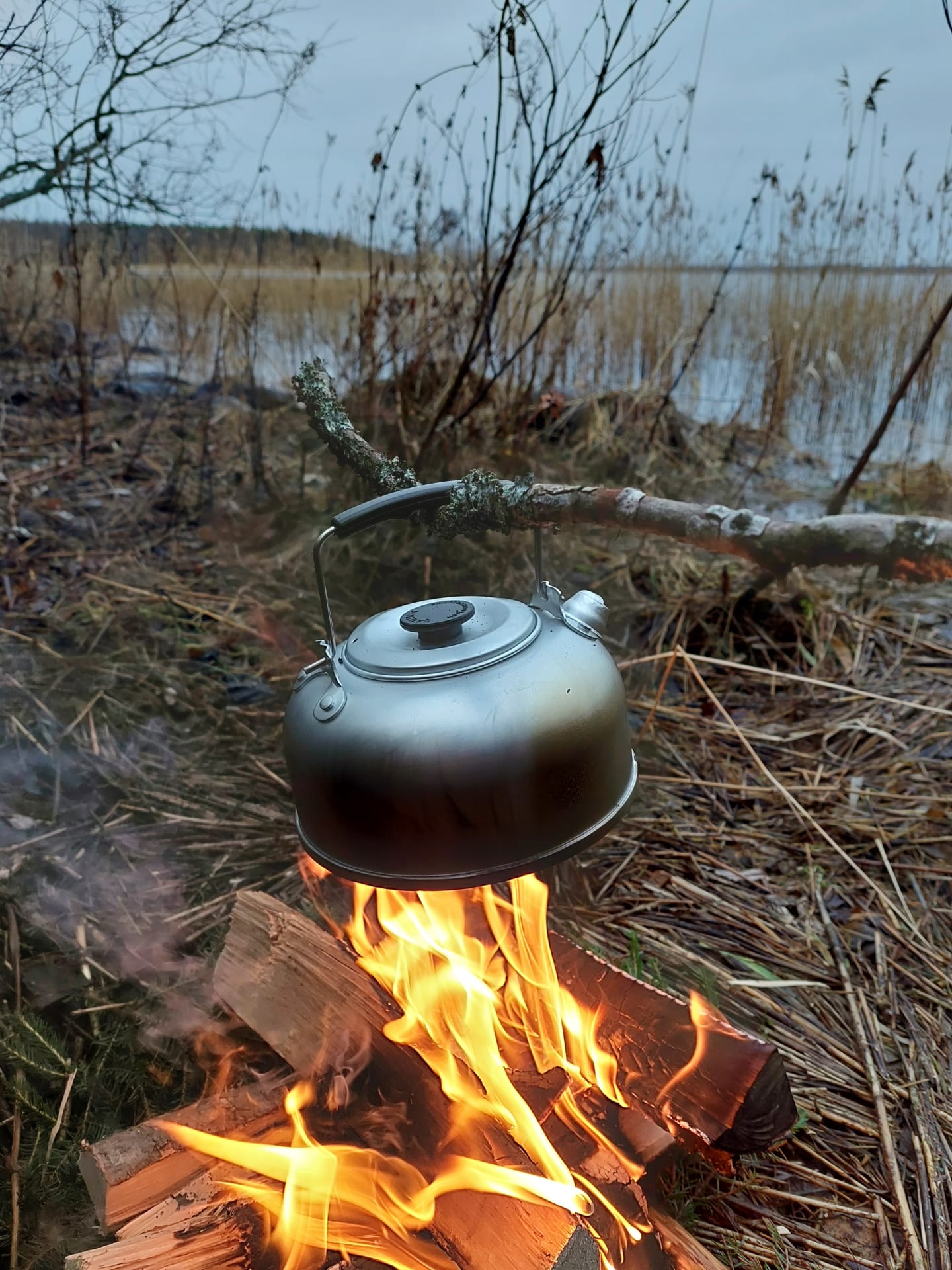 Kettle over open fire in the archipelago.