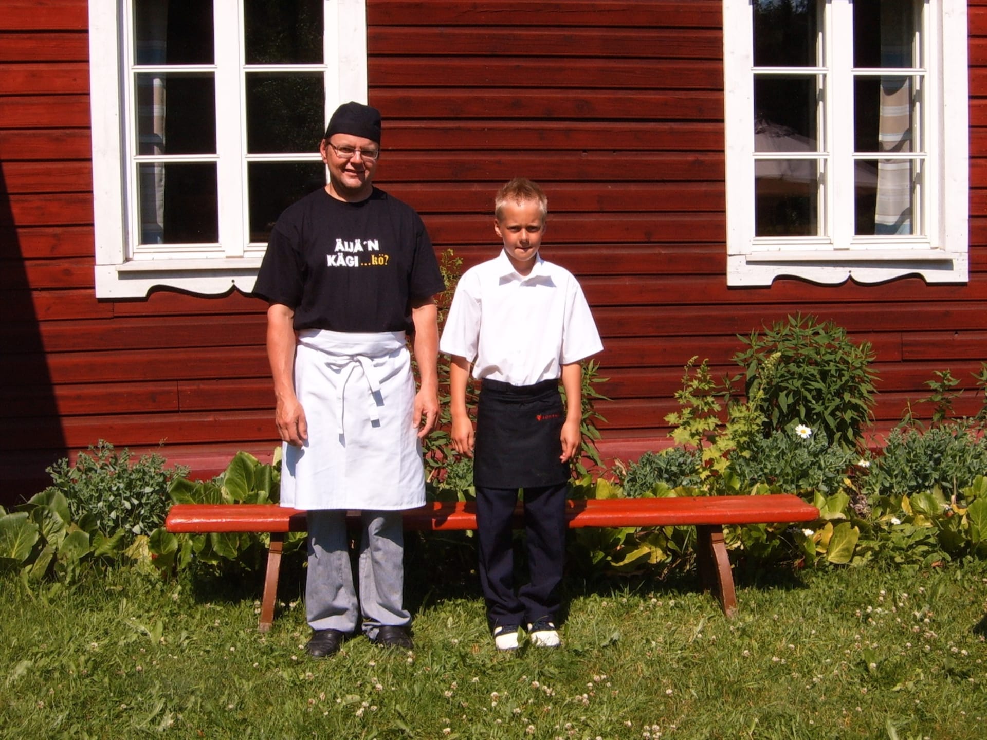 Sometimes it's fun to have fun. A ten-year-old boy wanted to be a waitress for a while. And his father as a cook.