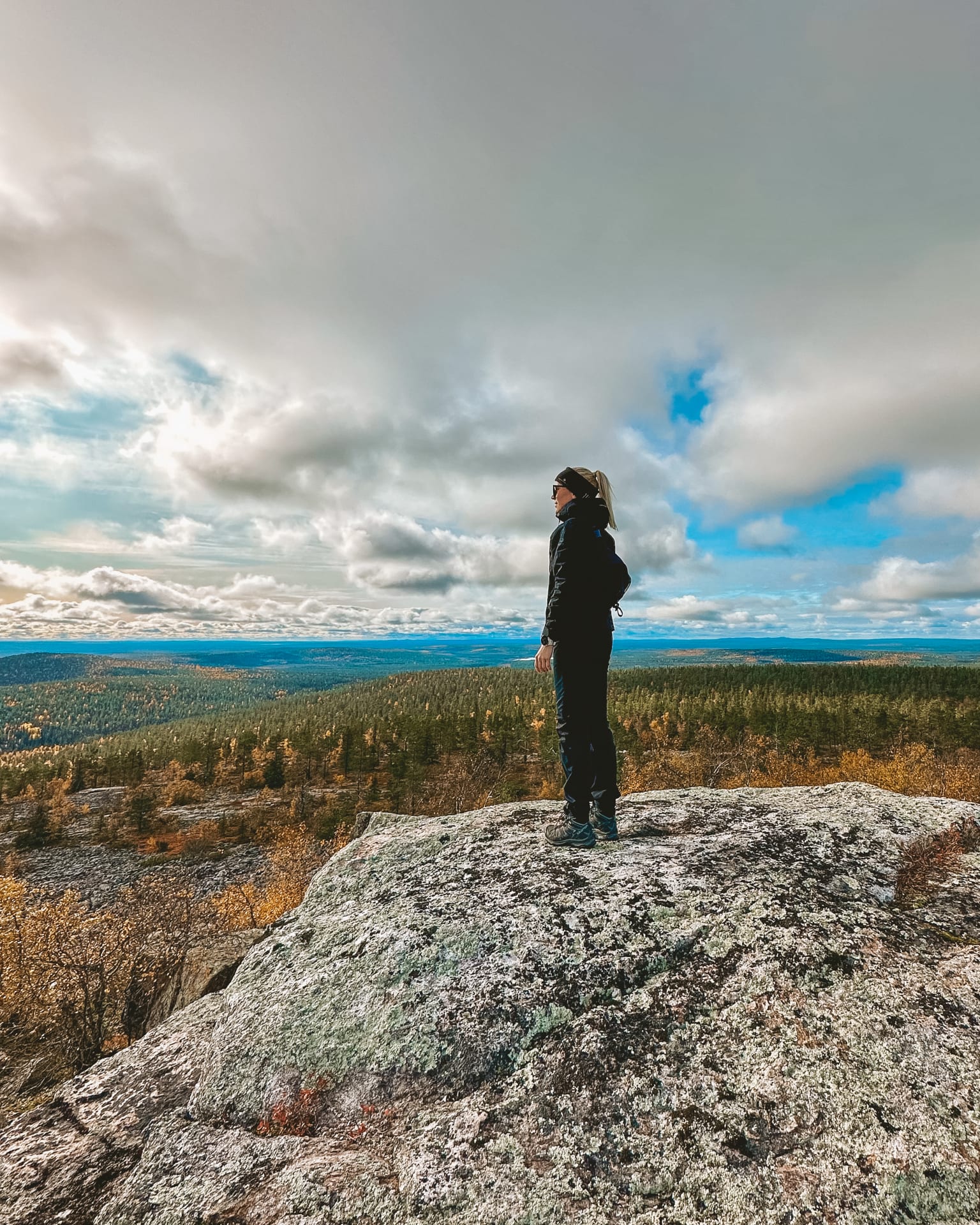 Hiker on the top of Kero at Ylläs