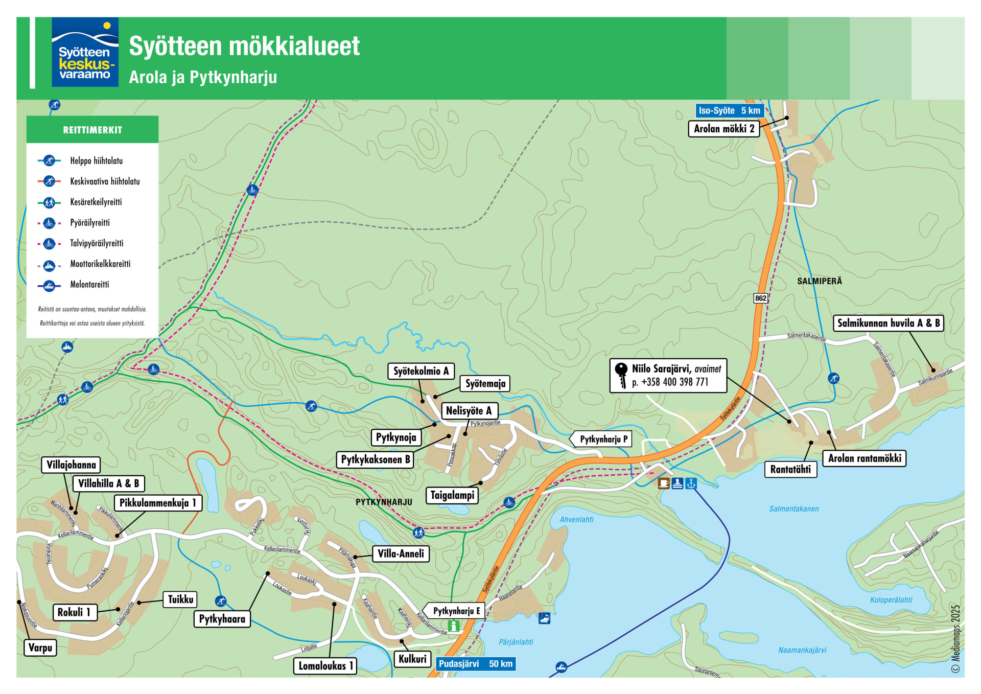 Syötteen keskusvaraamon majoituskohteet Arolan ja Pytkynharjun mökkialueilla