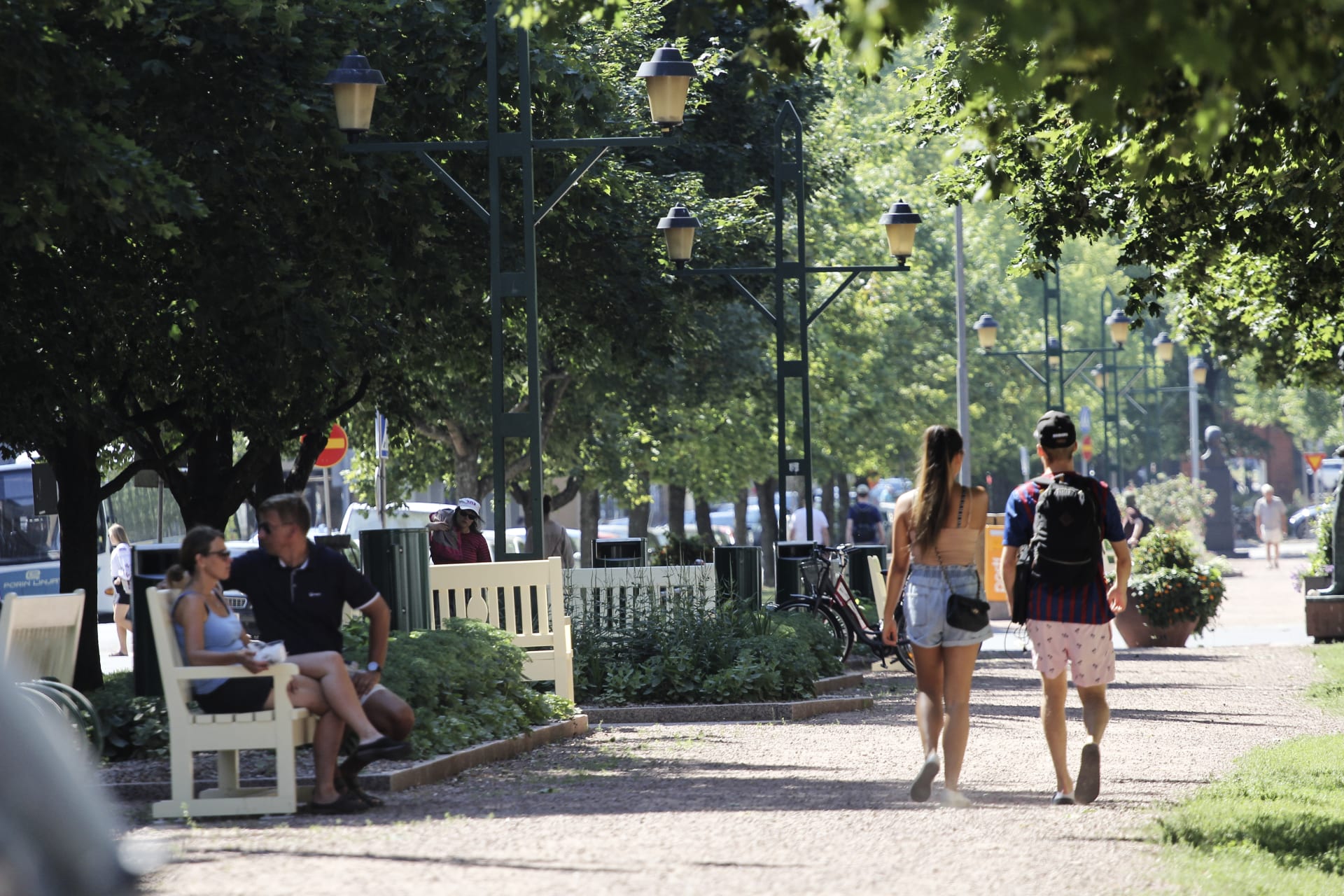 Pori city park with people