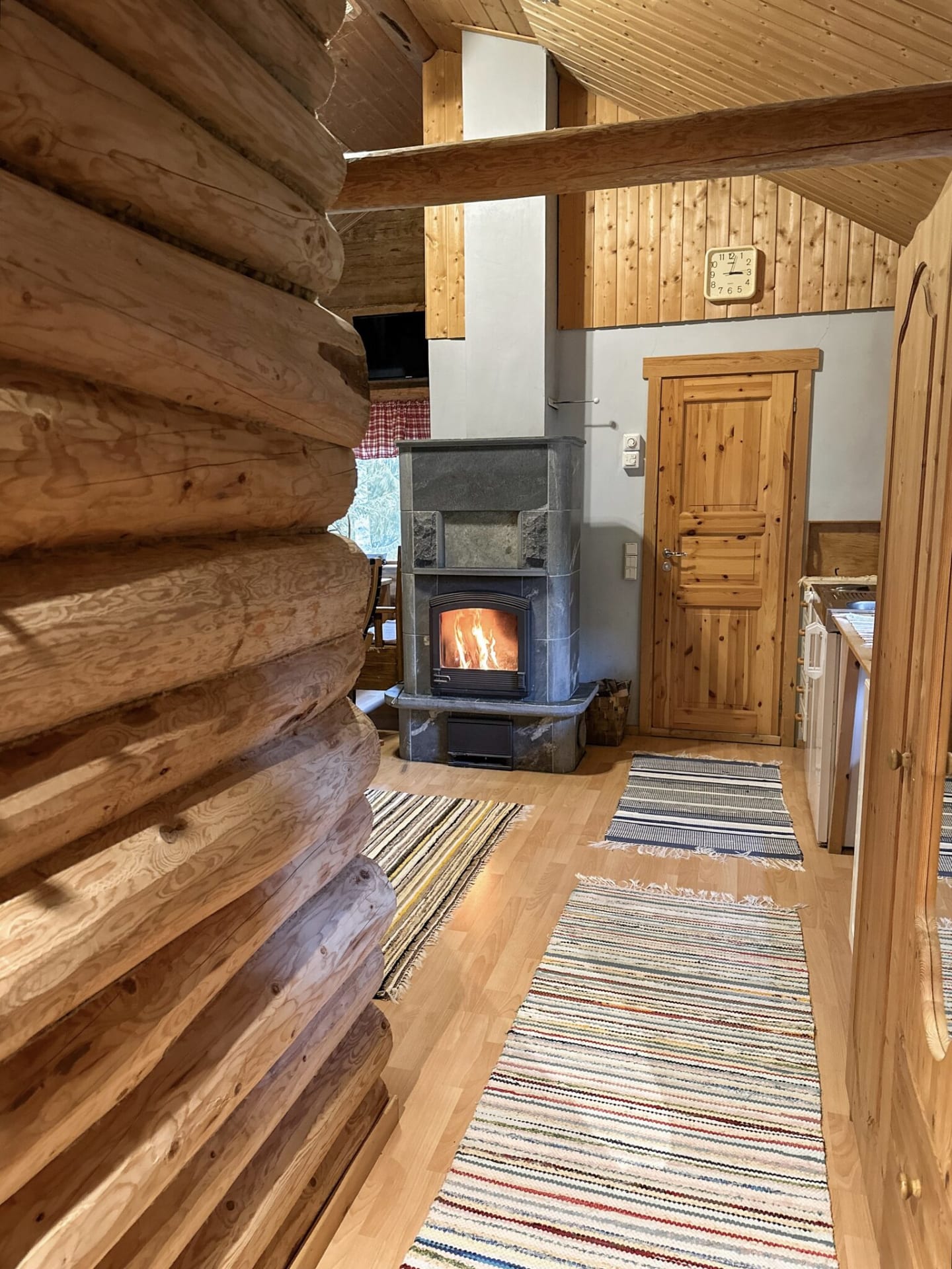 View from the entrance and fireplace.