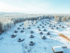 Winter aerial of Apukka Resort Rovaniemi Lapland