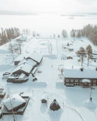 Winter aerial of Apukka Resort Rovaniemi Finland