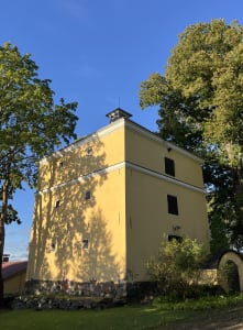 Old yellow brick building.
