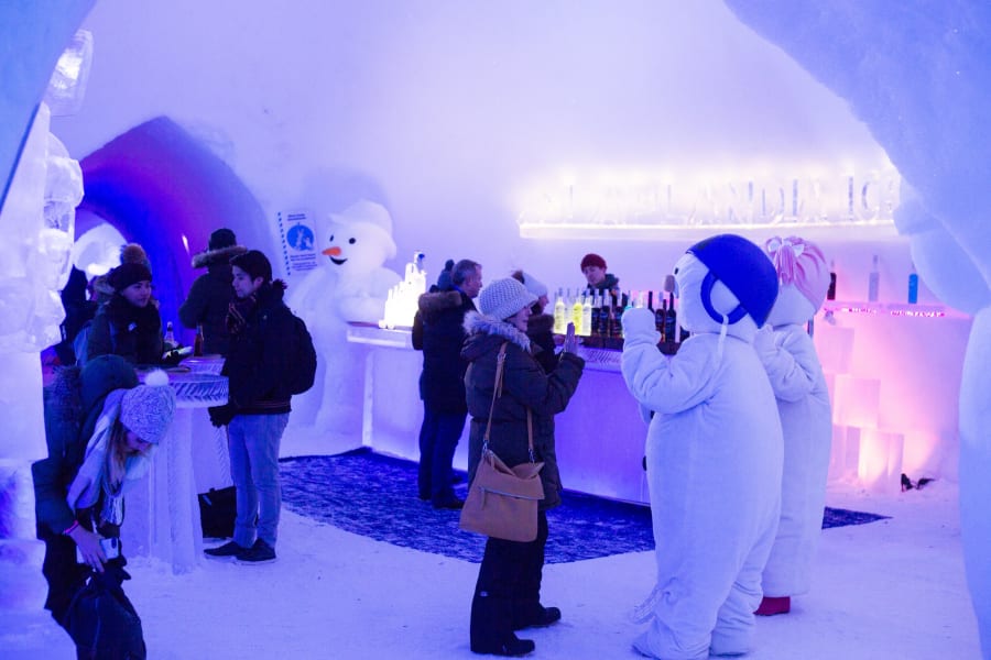Party with snowmen inside the Ice bar.