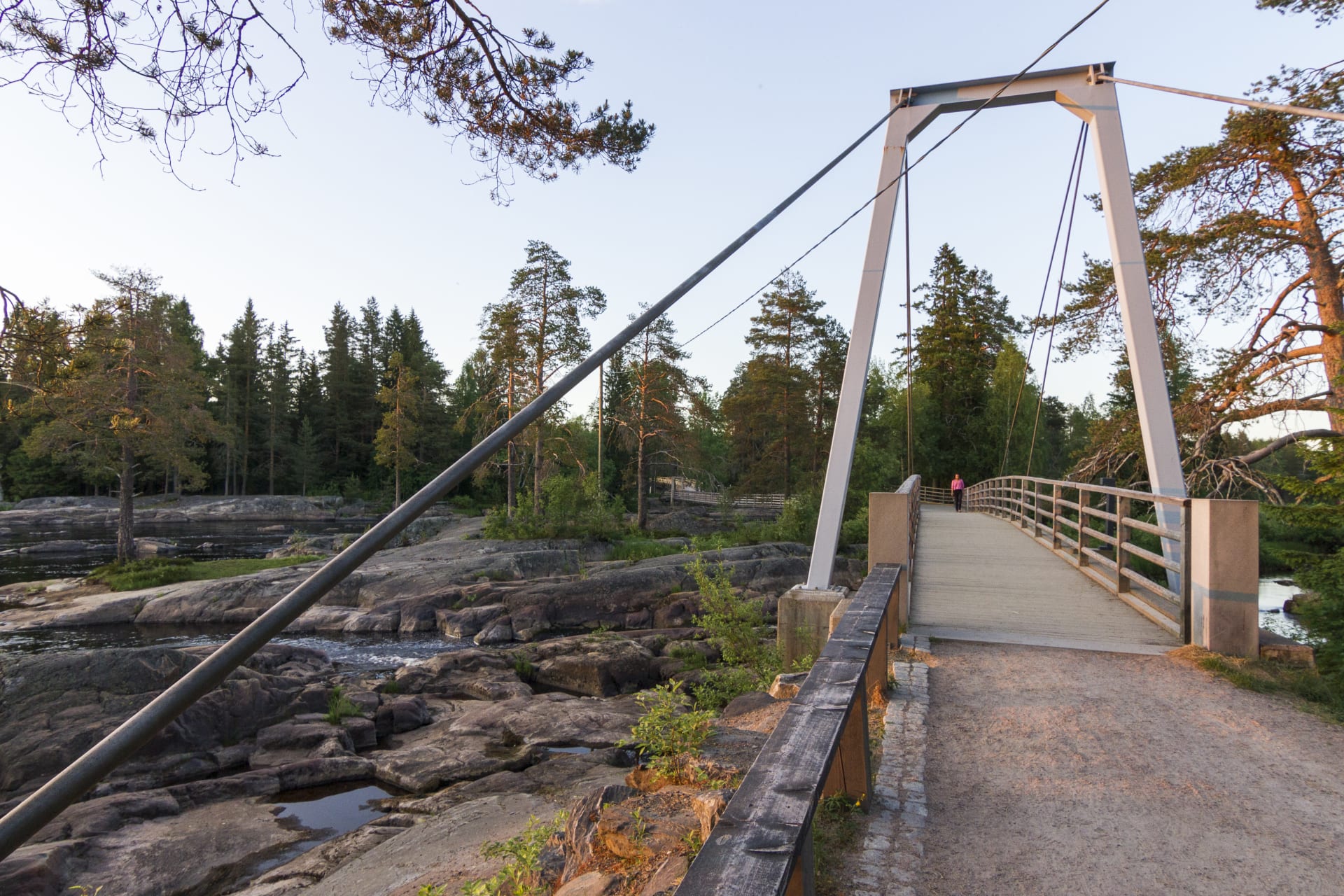 Sahasaari island in Koitelinkoski is reached via a suspension bridge.