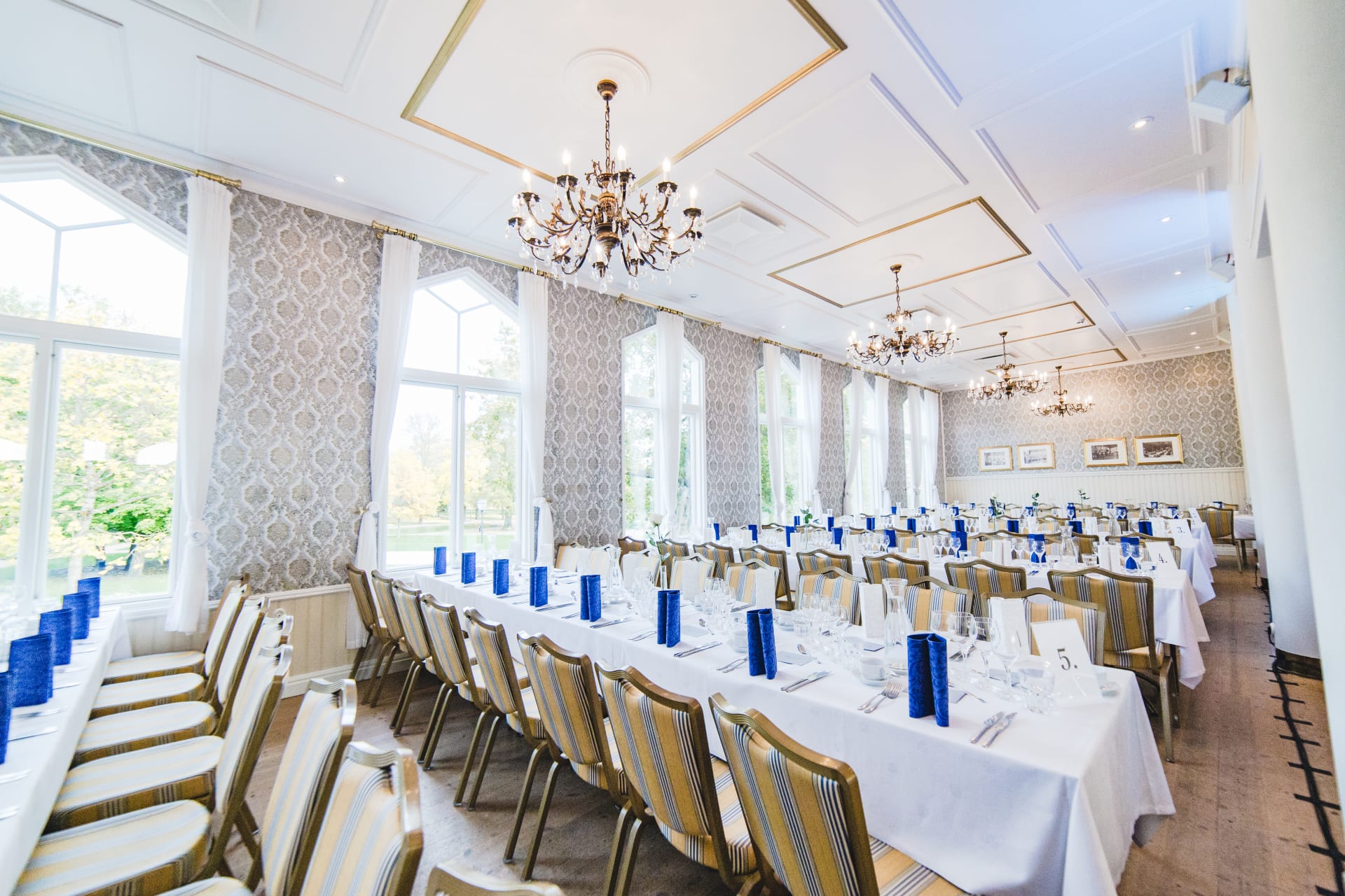 Private dinner set up with view to park Private dinner set up with view to park