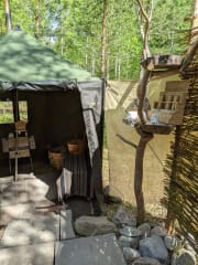Tent-sauna and campshower with equipments.