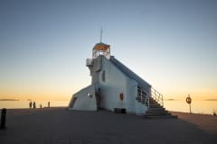 Nallikari Lighthouse in the sunset.