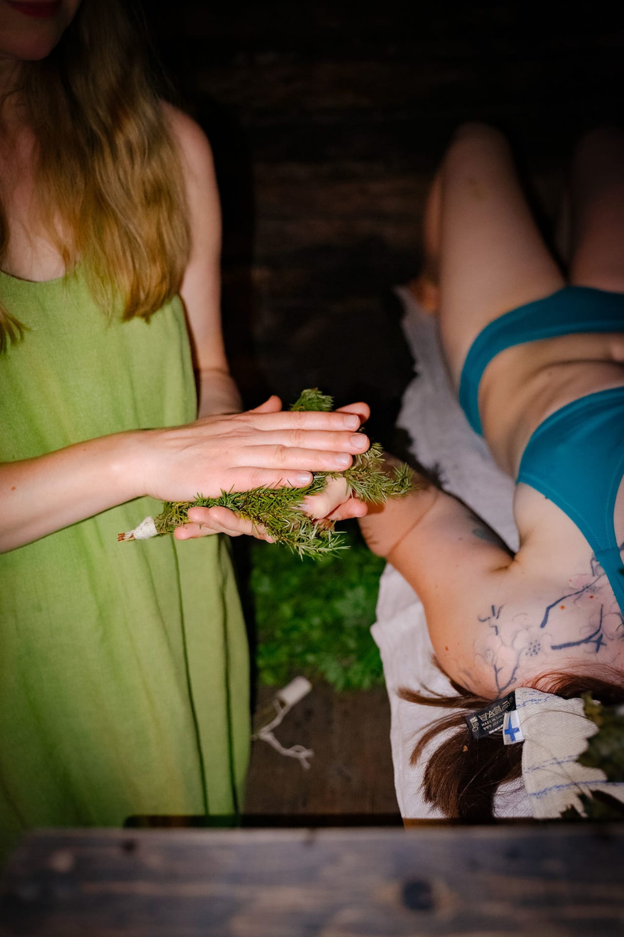 Two people in the sauna Two people in the sauna