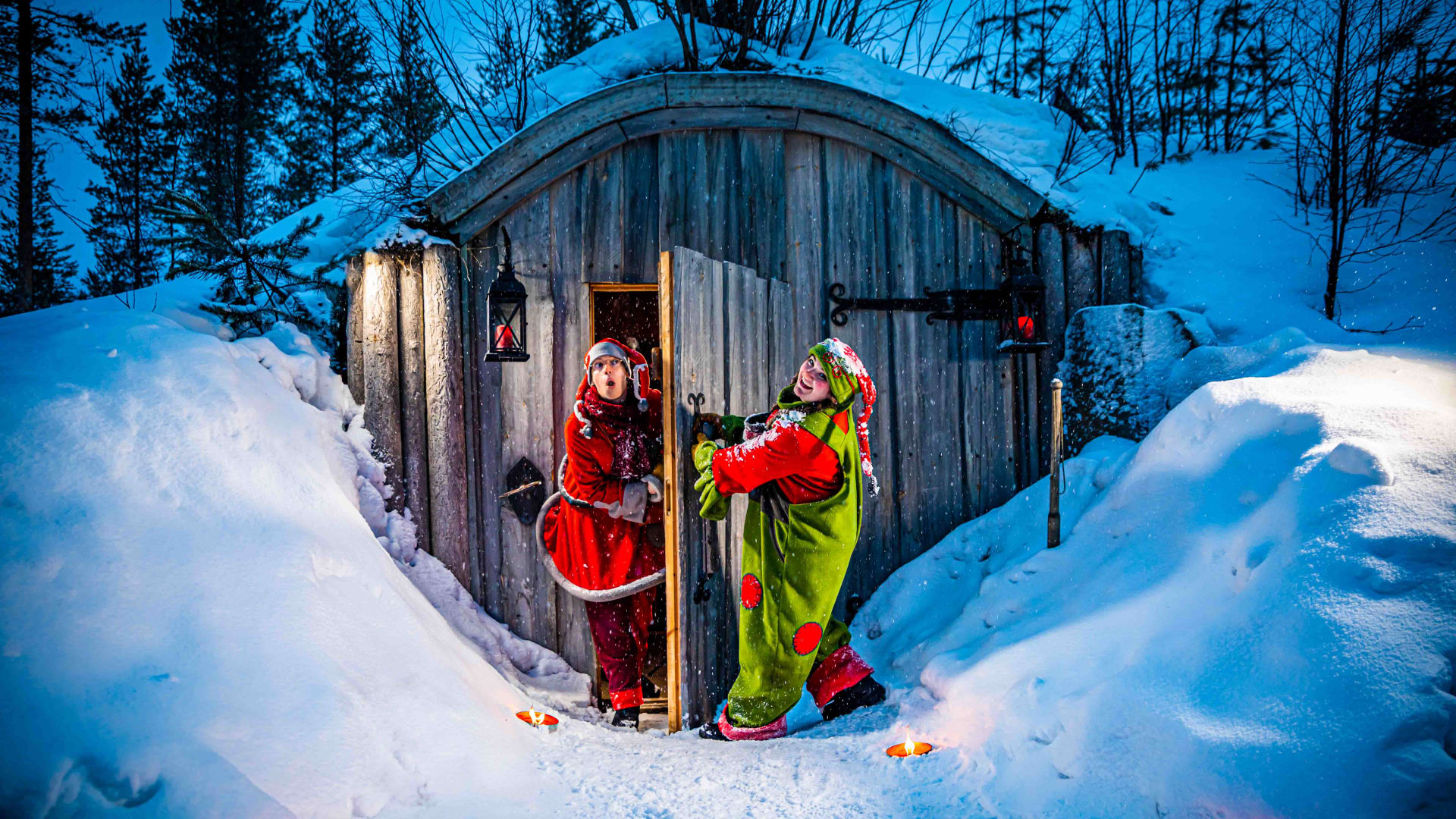 Elves welcoming to the secret location of Santa Claus- in Santa Claus Secret Forest -Joulukka.