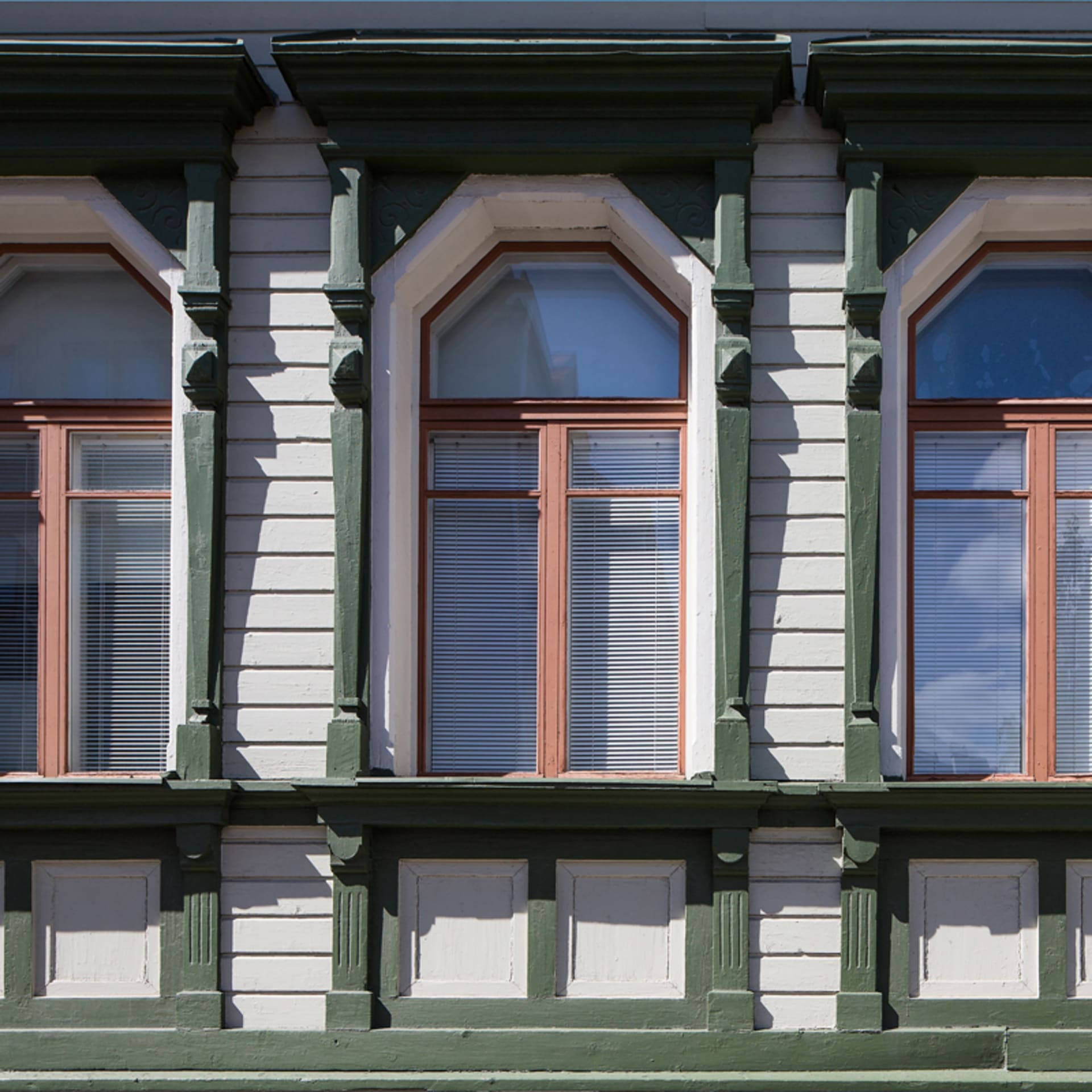 Close up of old wooden building in Oulu