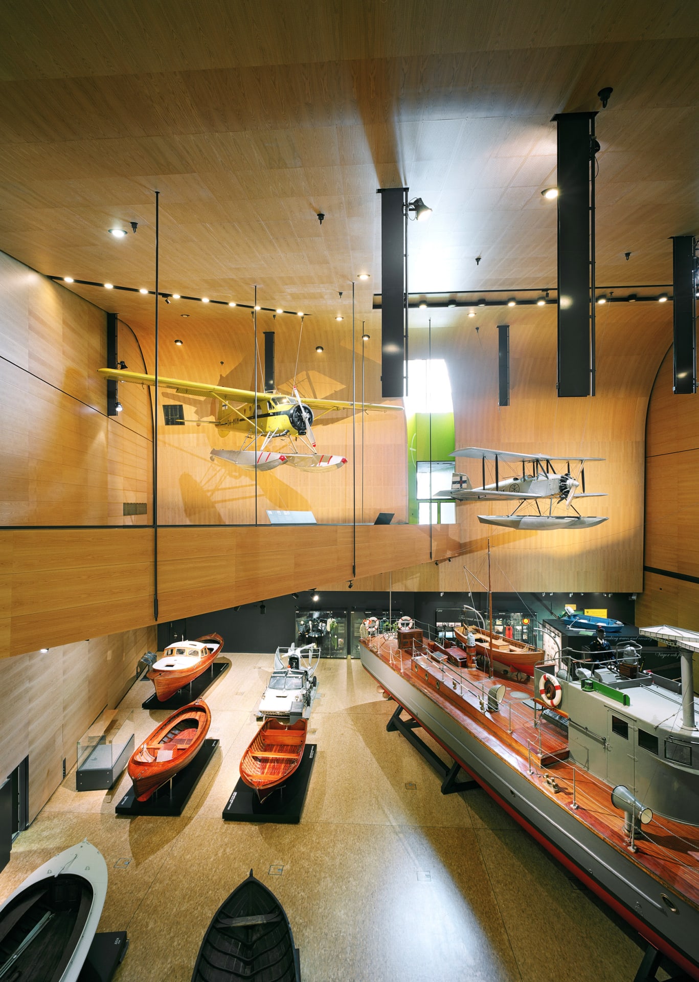 Bird-eye view of the Boat hall with mostly wooden boats. 