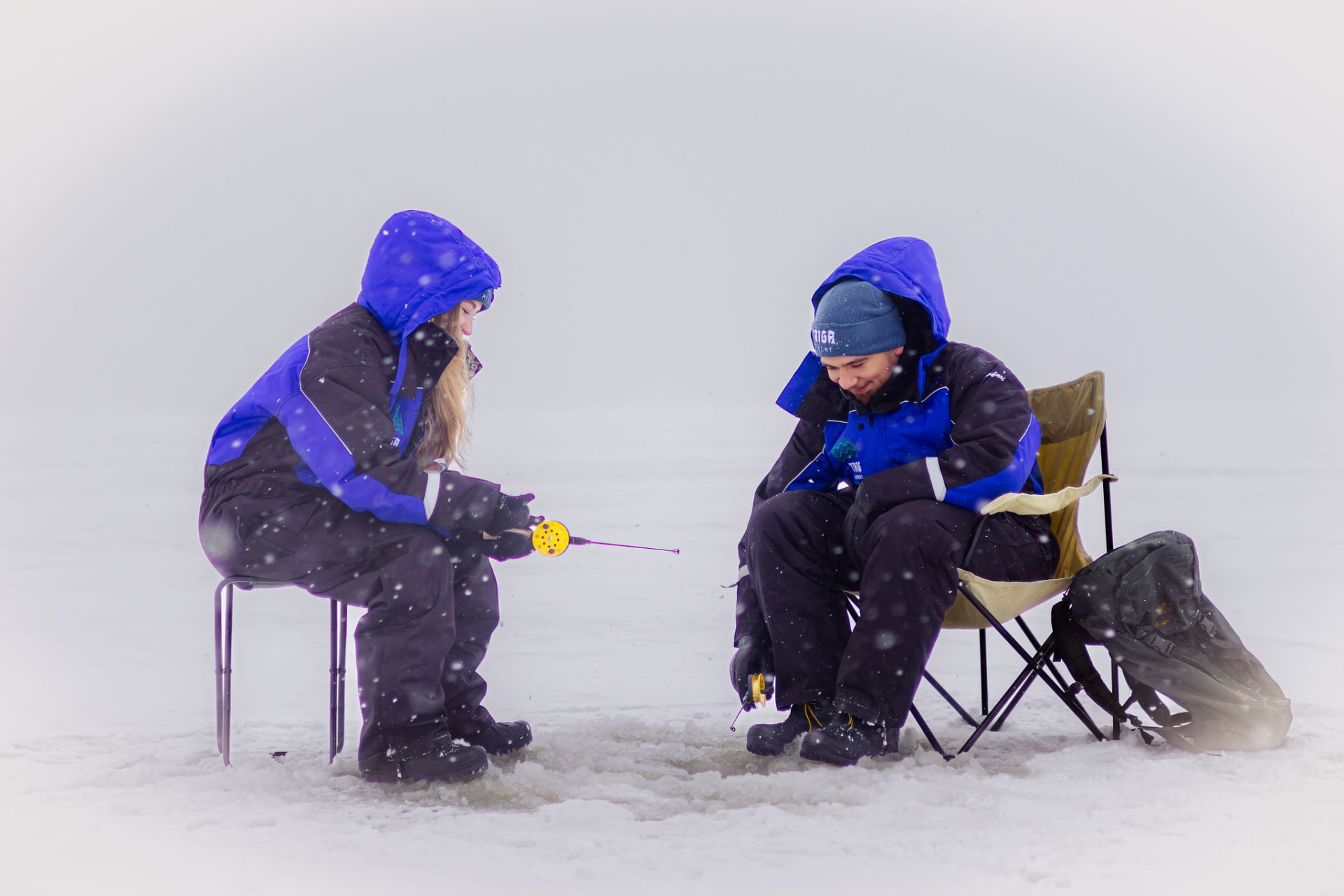 ice fishing on the frozen sea