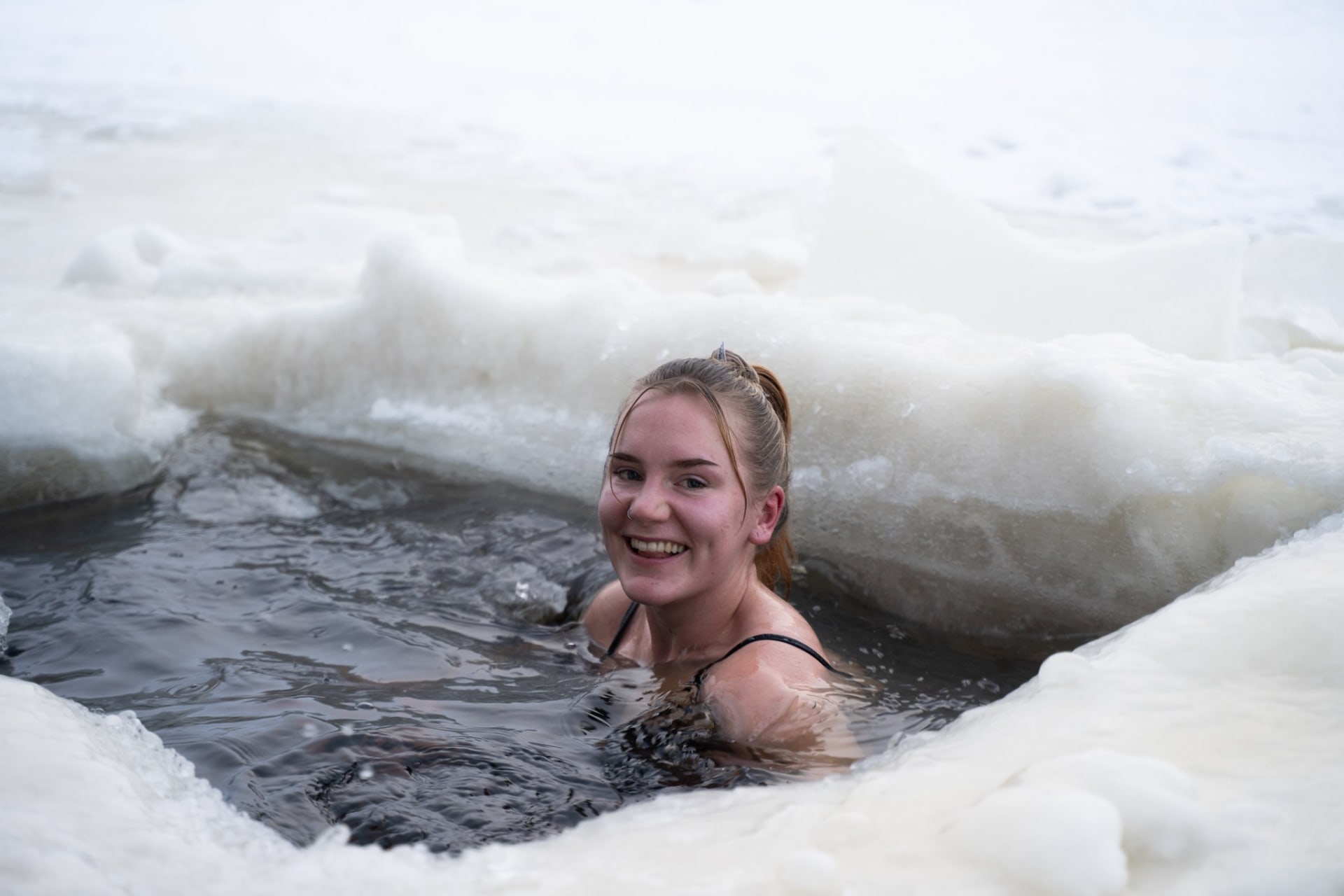 Ice swimming at winter