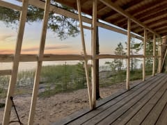 An atmospheric terrace of a traditional finnish retro cottage.