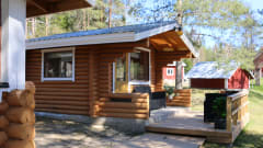 The log cabin with sleeping shed is located on the shore of the pond. Log cabins accommodation is for four people. Accommodation in two separate cabins.