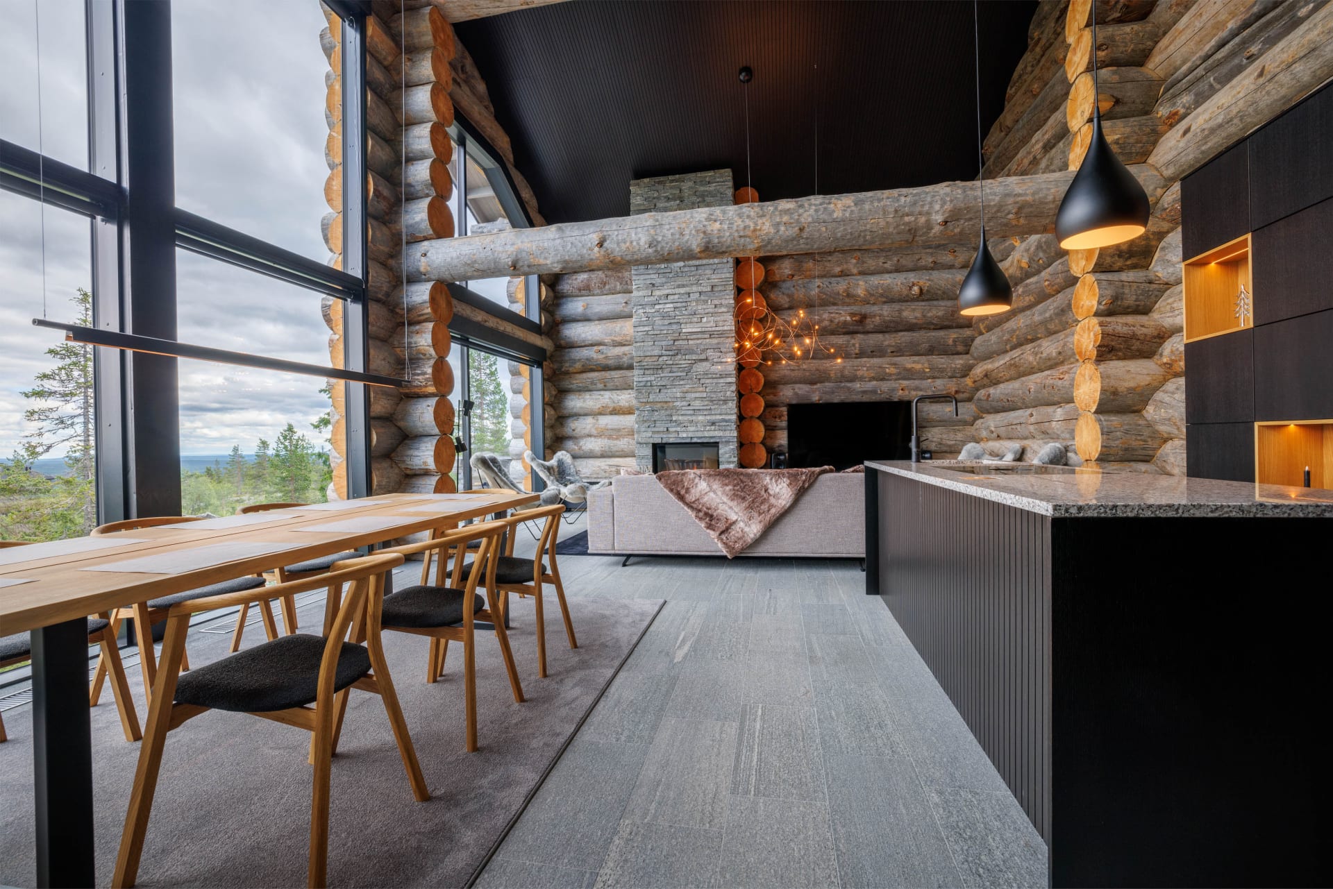 Open kitchen, dining and living room