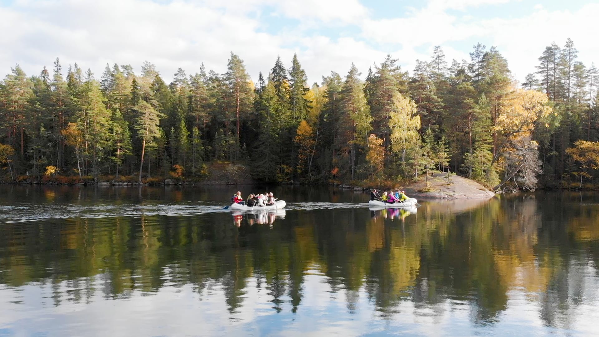 Paddling with rafts at Nuuksio National Park