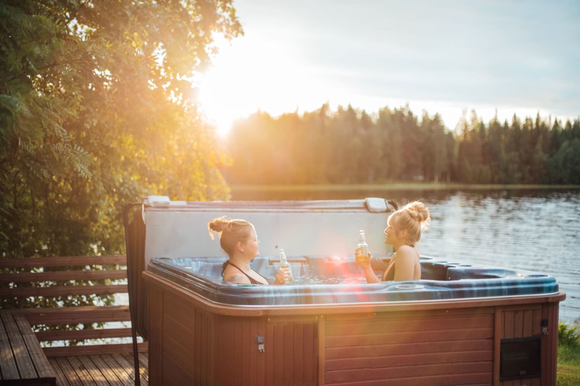 Summer lake outdoor jacuzzi