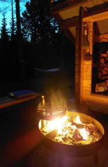 The campfire by the lean-to shelter
