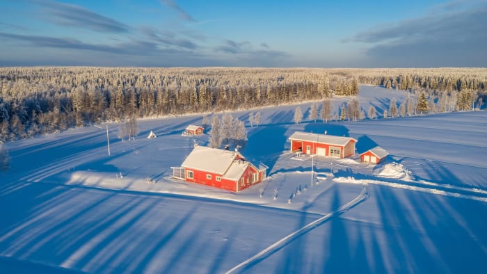 Aerial view of Hommala during winter