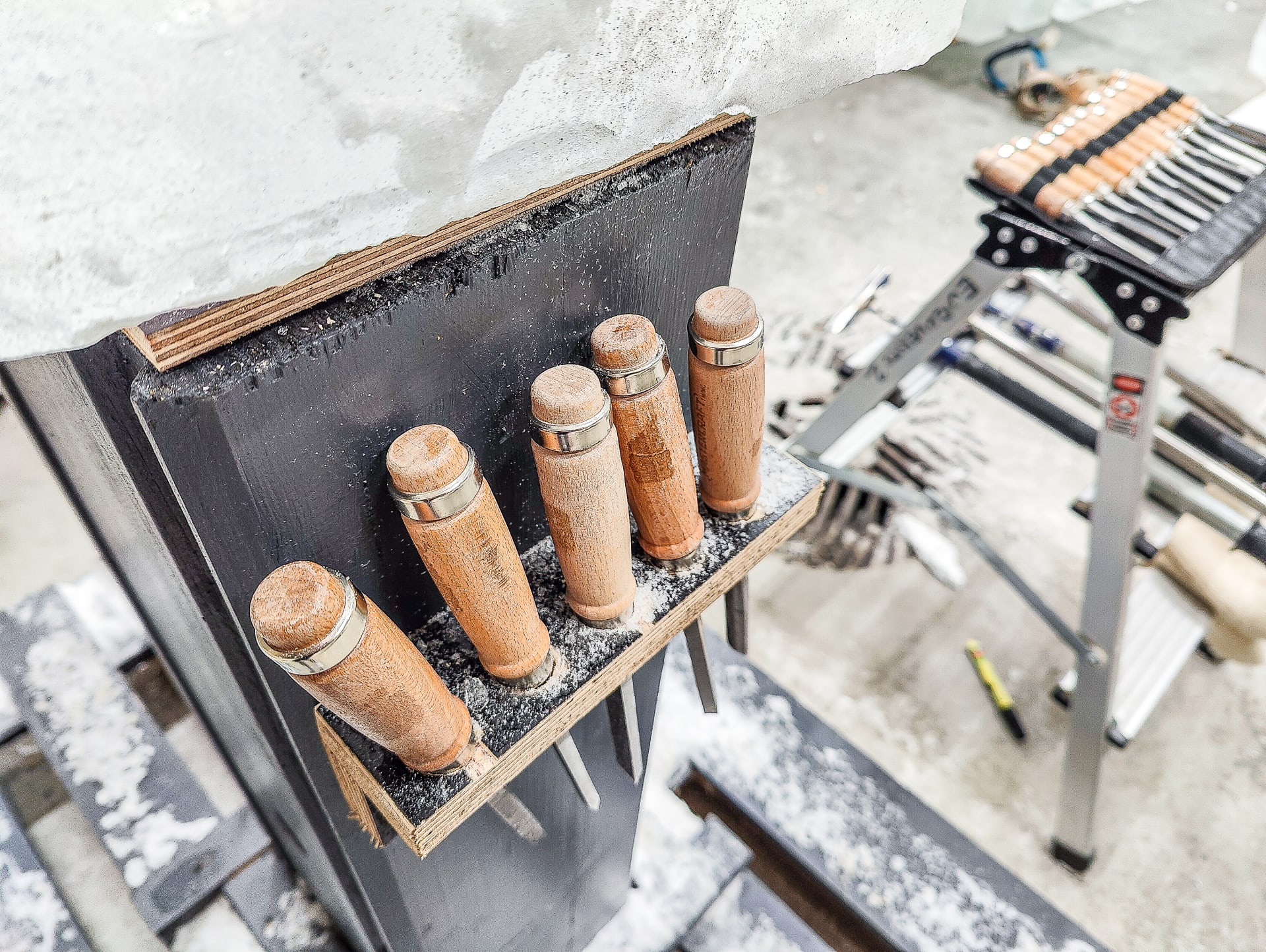 Ice sculpting tools at Arctic SnowHotel in Rovaniemi, Lapland, Finland