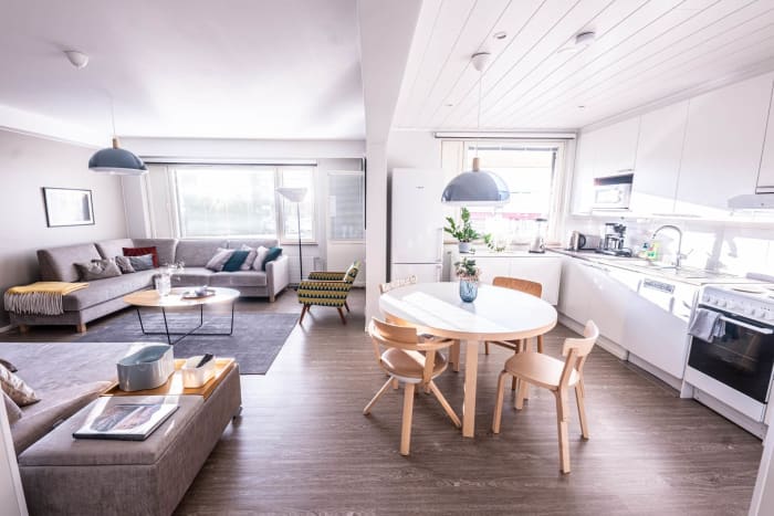 Downtown Rovaniemi apartment’s open living space