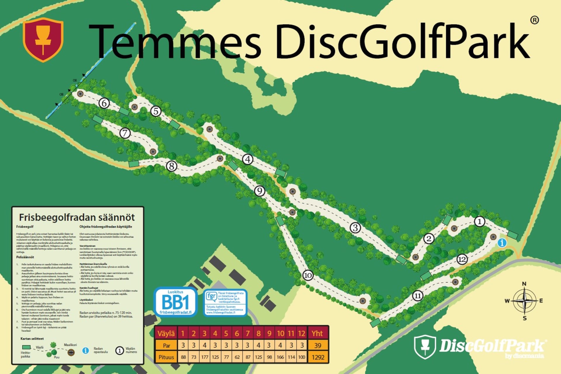 Temmeksen frisbeegolfkartta Temmeksen frisbeegolfkartta