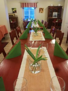 A long table in Tuorlan Majatalo main room.