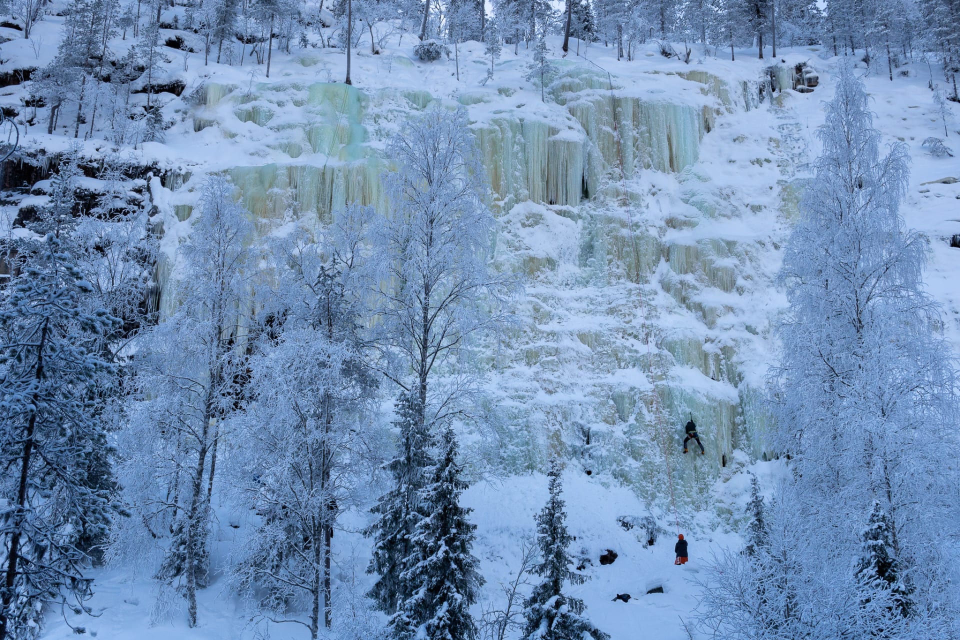 Climbing Korouoma Frozen Waterfalls