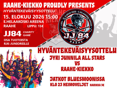 tekoälyllä ihmisjoukko hurraa keikalla, jj84 logo mies kypärä päässä.