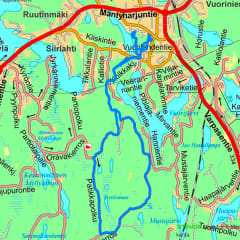 A map of Uutela skiround. Notice that Uutela shelter is 200 metres from the ski trail.