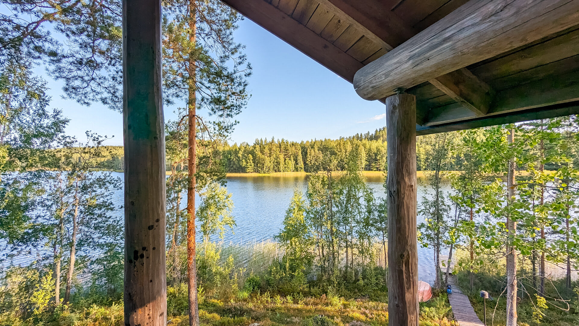 Beautiful evening sunset view to the peaceful lake