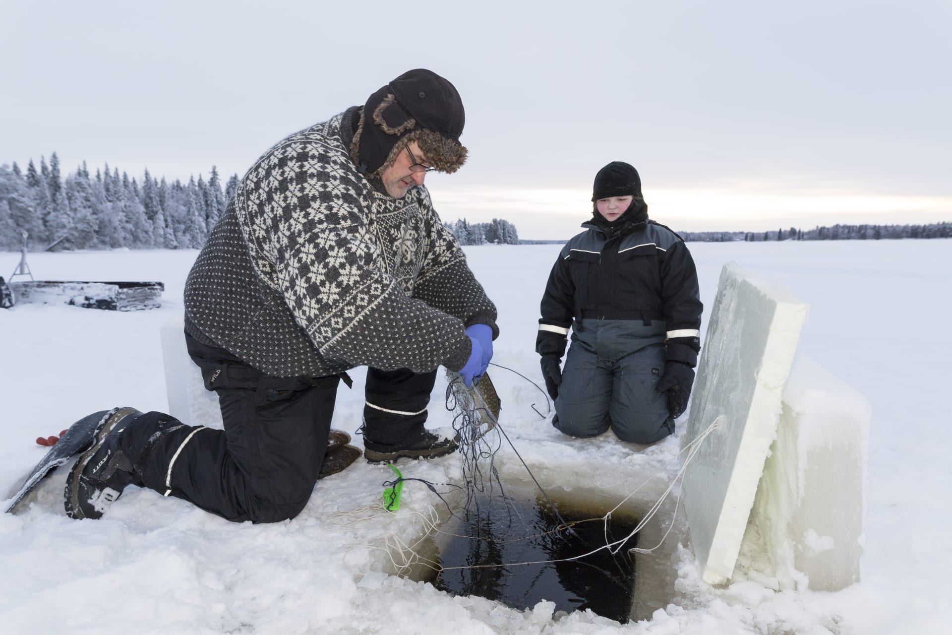 Ice fishing with a local guide