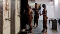 spreading the peat in the shower room