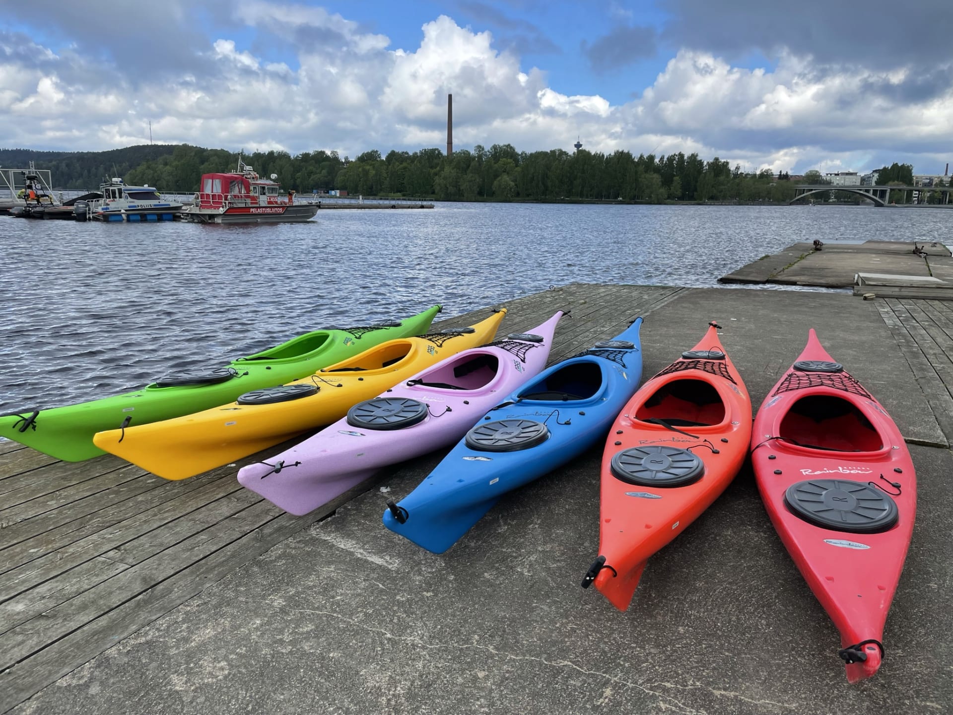Kayaks by lakeshore