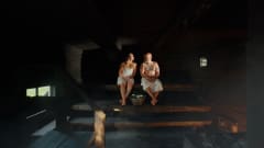 Couple enjoy smoked sauna in Loimu Resort, Ylläs