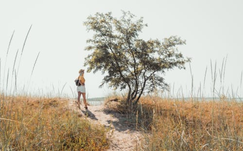 A person standing next to a tree on Tasku Island at Raahe archipelago.