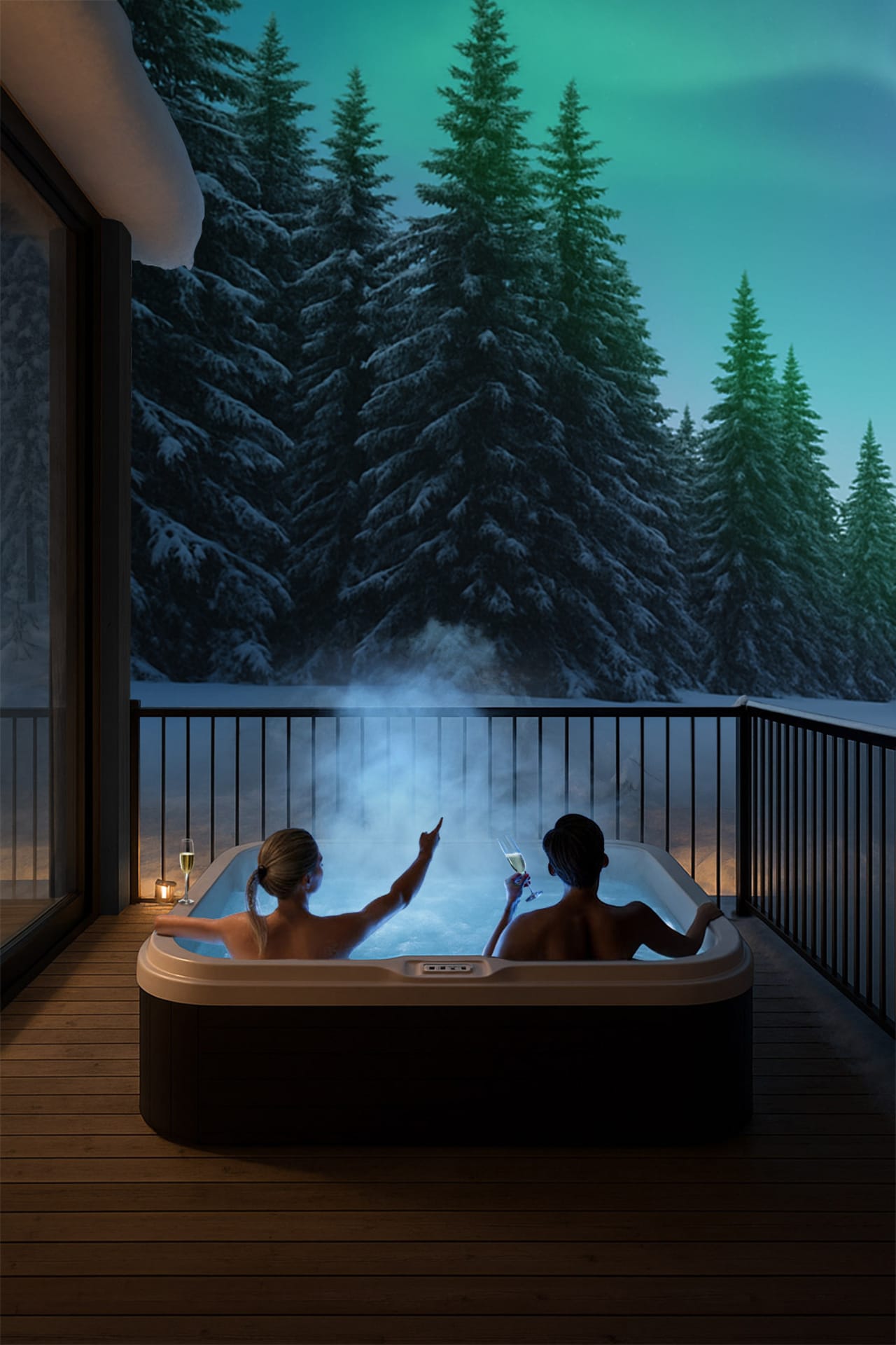 Private jacuzzi and sauna in each igloo